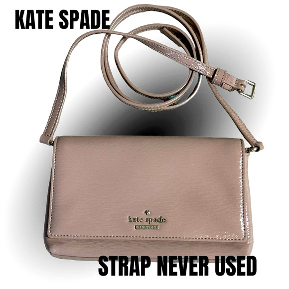 NWOT AUTHENTIC KATE SPADE NUDE/TAN PATENT LEATHER CLUTCH CROSSBODY - Picture 1 of 6